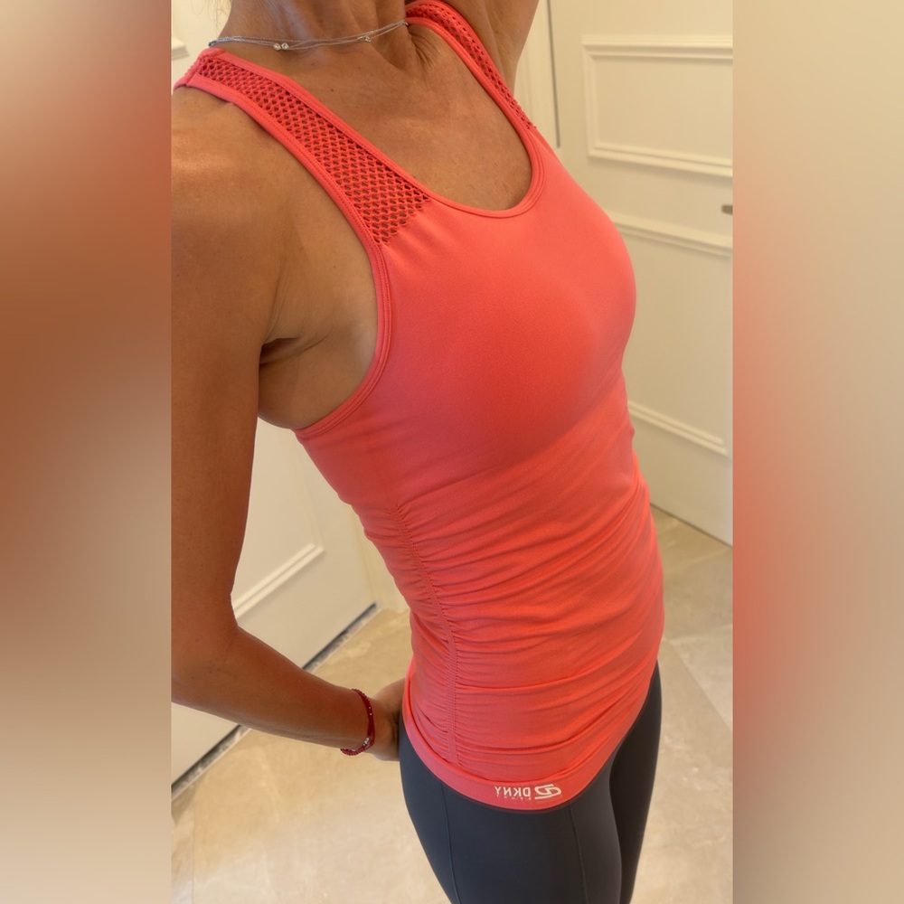 DKNY SPORT Vibrant Coral Tank STRETCHED Top SIZE S